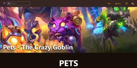 Visualización del inicio de la página de Pets - The Crazy Goblin